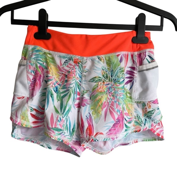 Athleta Tropical Print Shorts Side Pockets Attached Underwear Size Large (12) - Picture 2 of 9